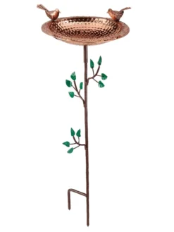 Pure Copper Bird Bath With Two Copper Birds And Tree Multipronged Garden Pole -Garden Series Store 3 4 crop 8613379 04v
