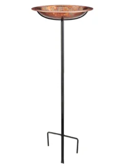 Pure Copper Bird Bath With Hand-Applied Fired Finish And Multipronged Garden Pole