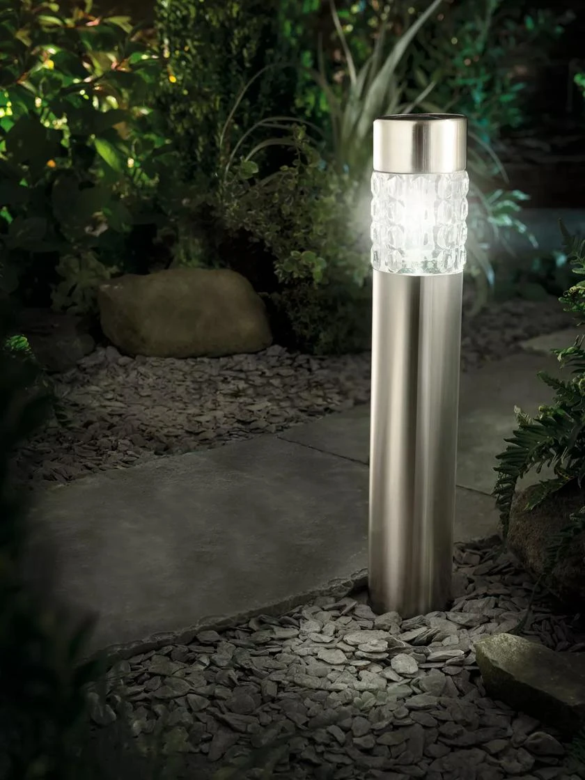 Stainless Steel Bollard Motion Sensor Solar Light With Textured Glass 1 Stainless Steel Bollard Motion Sensor Solar Light With Textured Glass