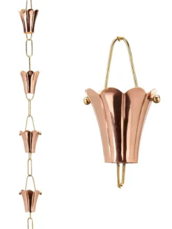 Fluted Flower Pure Copper Rain Chain, 8.5' -Garden Series Store 8600204 01v
