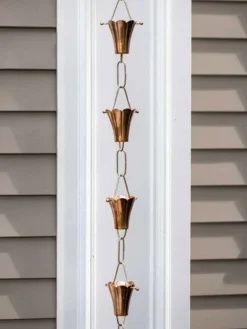 Fluted Flower Pure Copper Rain Chain, 8.5' -Garden Series Store 8600204 03v