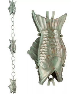 Fish Pure Copper Rain Chain, 8.5' -Garden Series Store 8600209 07V tif