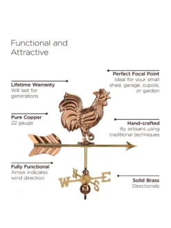 Rooster Cottage Copper Weathervane With Roof Mount -Garden Series Store 8600284 04v