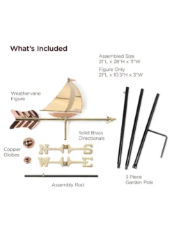 Sailboat Garden Copper Weathervane With Pole -Garden Series Store 8600348 02v