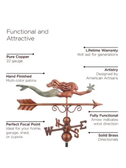 Little Mermaid Copper Weathervane -Garden Series Store 8600350 01v