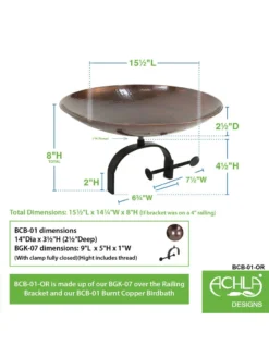 Achla Designs Burnt Copper Birdbath With Over-the-Rail Bracket 5 Achla Designs Burnt Copper Birdbath With Over-the-Rail Bracket -Garden Series Store 8609301 03v