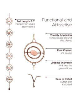 Stellar Copper Rain Chain, 8.5ft -Garden Series Store 8610093 03v