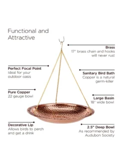 Copper Hanging Birdbath, 18" -Garden Series Store 8612268 04v