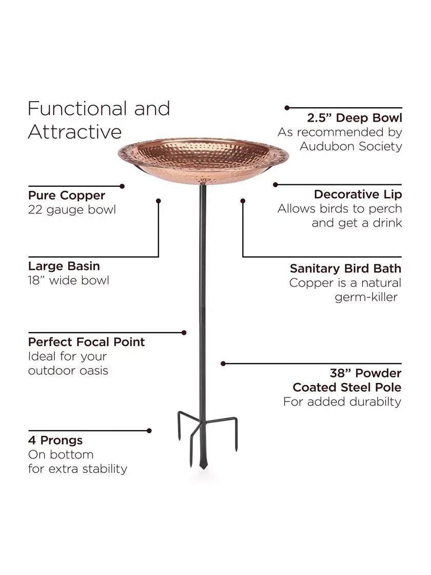 Copper Birdbath, 18" With Stake 4 Copper Birdbath, 18" With Stake - Image 4