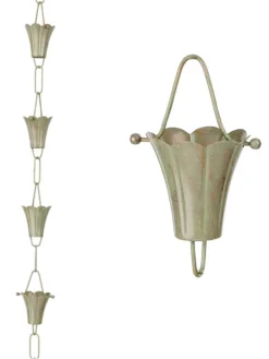 Fluted Flower Pure Copper Rain Chain, 8.5' -Garden Series Store 8612742 02v