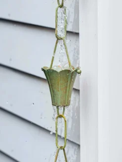 Fluted Flower Pure Copper Rain Chain, 8.5' -Garden Series Store 8612742 04v