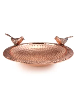 Pure Copper Bird Bath With Two Copper Birds And Multipronged Garden Pole -Garden Series Store 8613378 04v