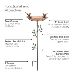 Pure Copper Bird Bath With Two Copper Birds And Tree Multipronged Garden Pole -Garden Series Store 8613379 07v scaled